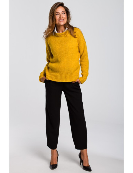 S185 Trumpas laisvo pynimo megztinis - medus