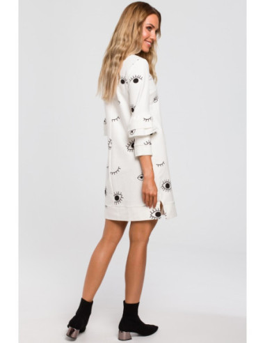 M445 Suknelė su raukiniais ant rankovių - ecru spalvos 2