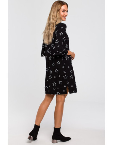 M445 Suknelė su raukiniais ant rankovių - juoda 2