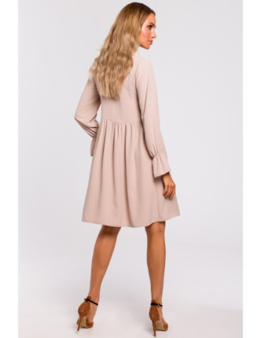 M465 Suknelė su rankovėmis ir raukiniais - smėlio spalvos 2