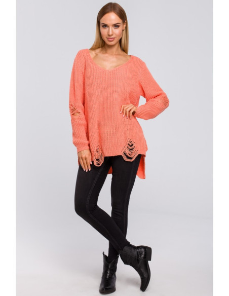 M473 Džemperis su skylutėmis - persikinis