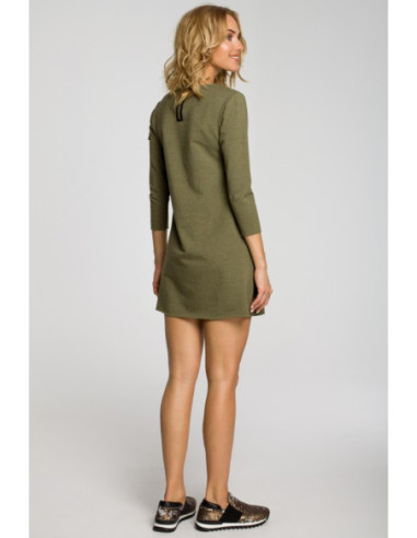 M053 Mini suknelė - megzta tunika - chaki spalvos 2