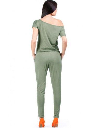 M065 Moteriškas kombinezonas trumpomis rankovėmis - chaki... 2