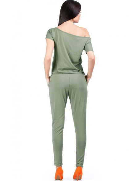 M065 Moteriškas kombinezonas trumpomis rankovėmis - chaki spalvos