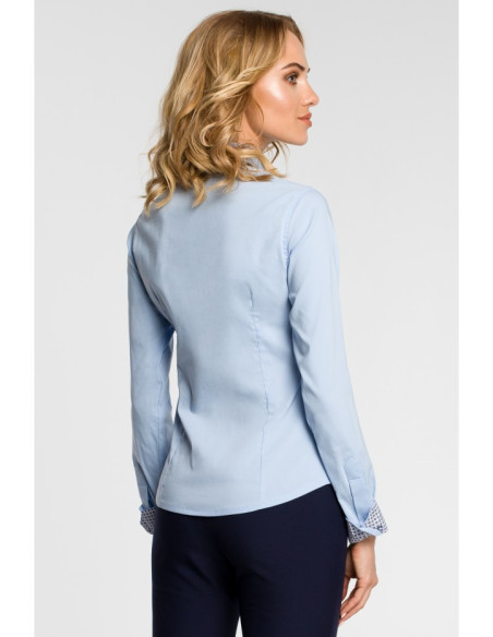 M067 Moteriški marškiniai su dviguba apykakle - mėlyni