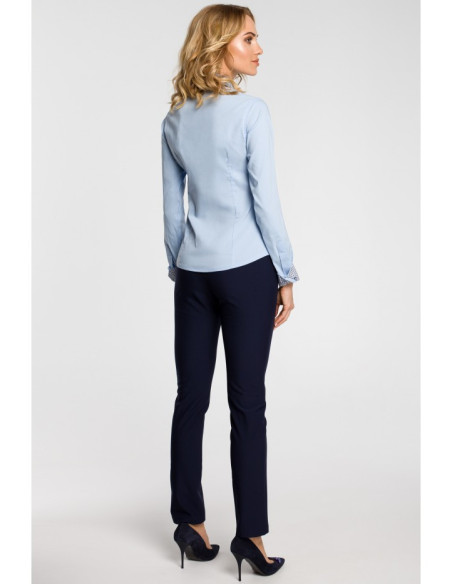 M067 Moteriški marškiniai su dviguba apykakle - mėlyni