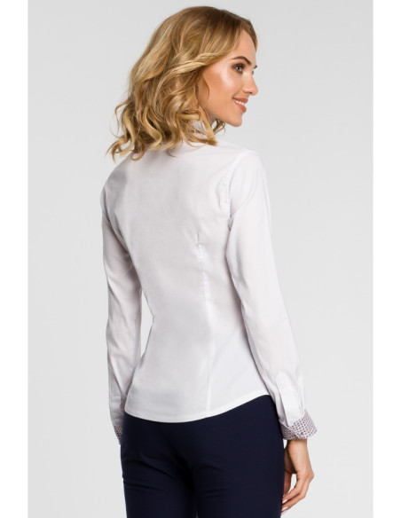 M067 Moteriški marškiniai su dviguba apykakle - balti