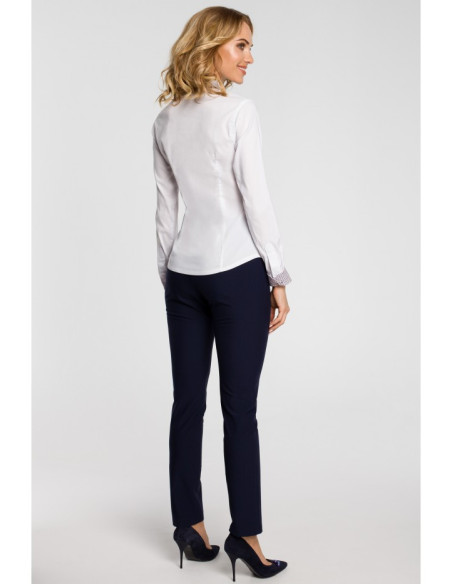 M067 Moteriški marškiniai su dviguba apykakle - balti