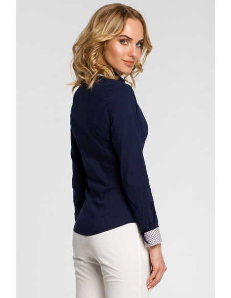 M067 Moteriški marškiniai su dviguba apykakle - tamsiai mėlyni