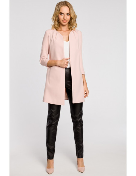 M193 Tiesus moteriškas midi švarkas be sagų - pudros mėlyna