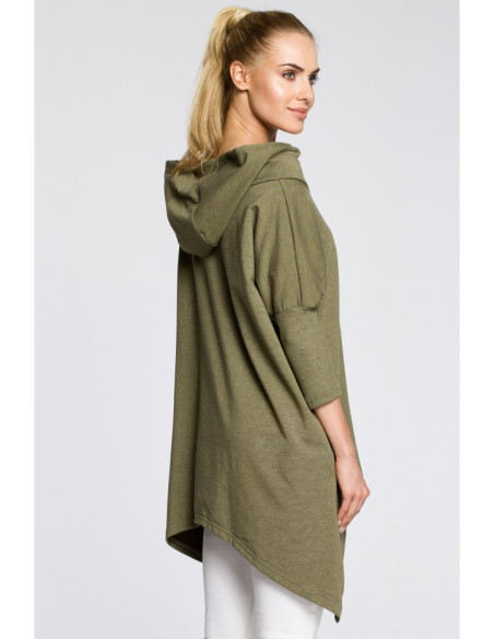 M207 Moteriškas asimetriškas apsiaustas su gobtuvu - chaki spalvos