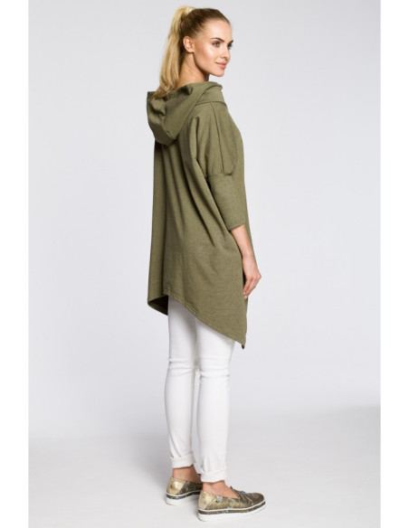 M207 Moteriškas asimetriškas apsiaustas su gobtuvu - chaki spalvos