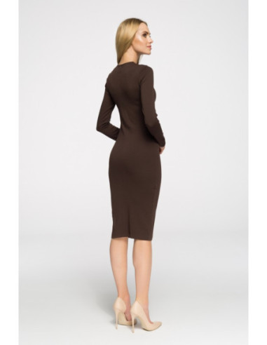 S033 Vakarinė suknelė ilgomis rankovėmis - ruda 2
