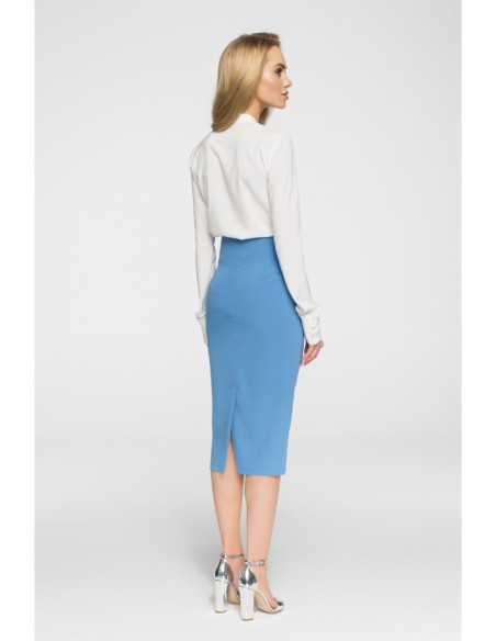 S065 Elegantiškas midi pieštuko formos sijonas - mėlynas