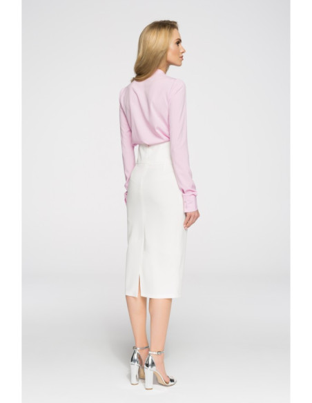 S065 Elegantiškas pieštuko formos midi sijonas - ecru spalvos