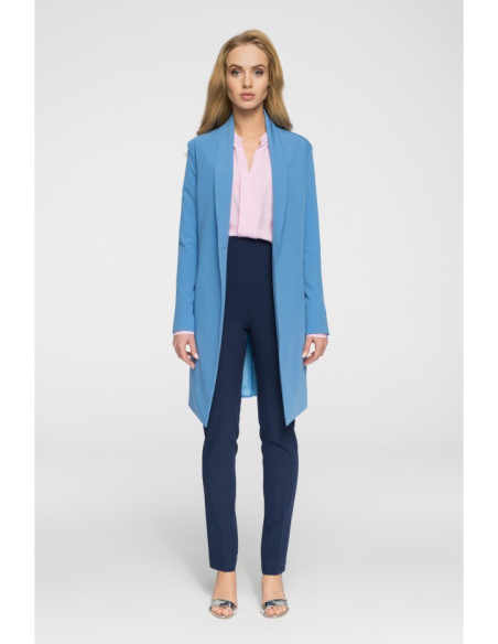 S071 Ilgas moteriškas švarkas be sagų - mėlynas