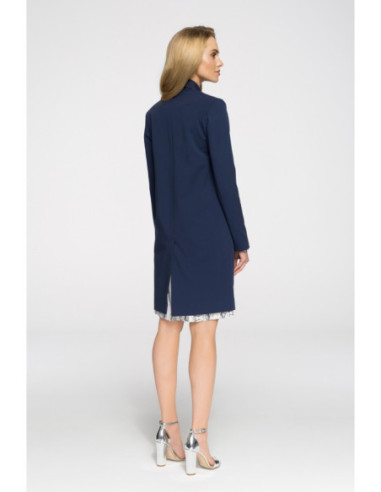S071 Moteriškas ilgas švarkas be sagų - tamsiai mėlynas 2
