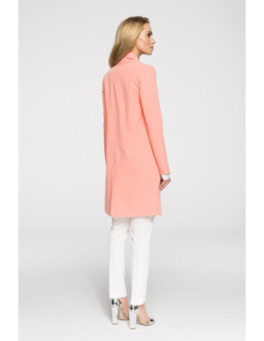 S071 Ilgas moteriškas švarkas be sagų - lašišos spalvos 2