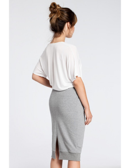 B031 Pieštuko formos midi sijonas su prakirpimu - pilkas