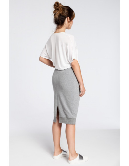 B031 Pieštuko formos midi sijonas su prakirpimu - pilkas