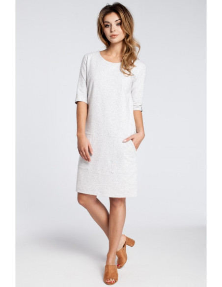 B033 Klasikinė suknelė su kišenėmis - stracciatella