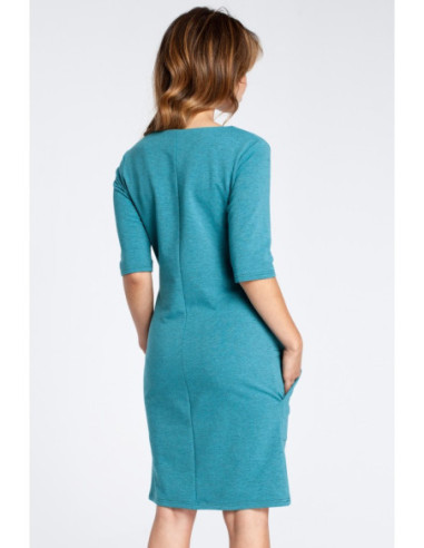 B033 Klasikinė suknelė su kišenėmis - smaragdinė 2