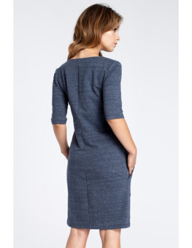 B033 Klasikinė suknelė su kišenėmis - tamsiai mėlyna 2