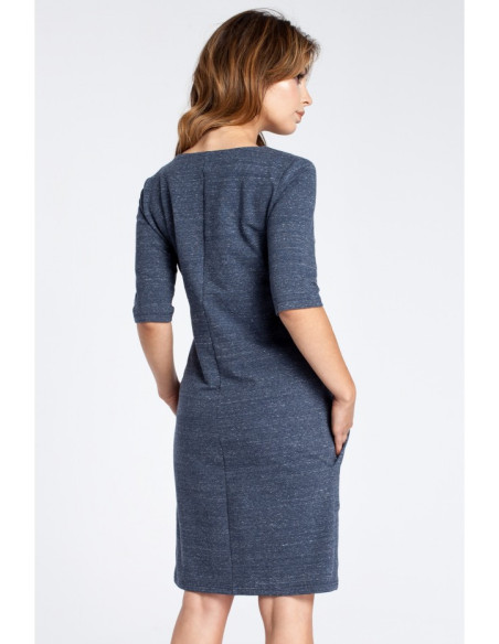 B033 Klasikinė suknelė su kišenėmis - tamsiai mėlyna