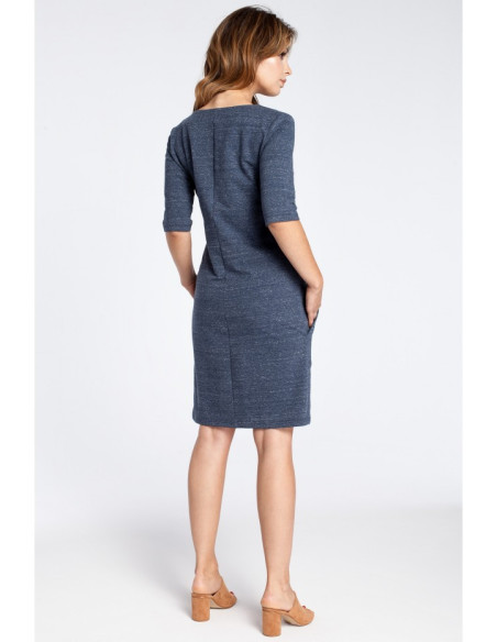 B033 Klasikinė suknelė su kišenėmis - tamsiai mėlyna