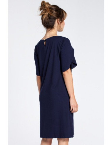 B035 Elegantiška midi suknelė su raukiniais - tamsiai mėlyna 2