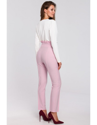 K008 Kelnės aukštu liemeniu su raukiniais - alyvinės spalvos 2