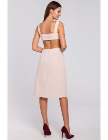 K011 Suknelė atvira nugara - smėlio spalvos 2