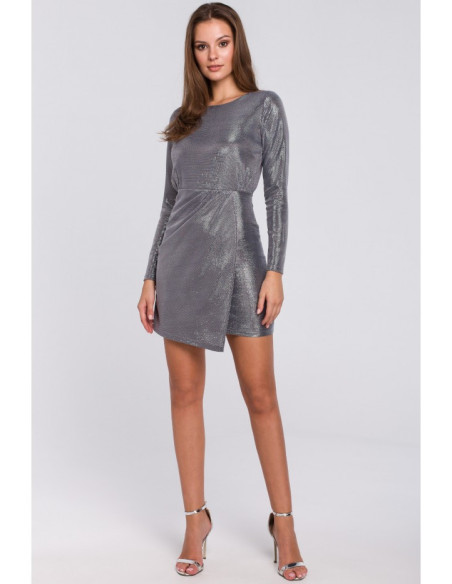 K015 Suknelė su dviguba apačia - tamsiai pilka