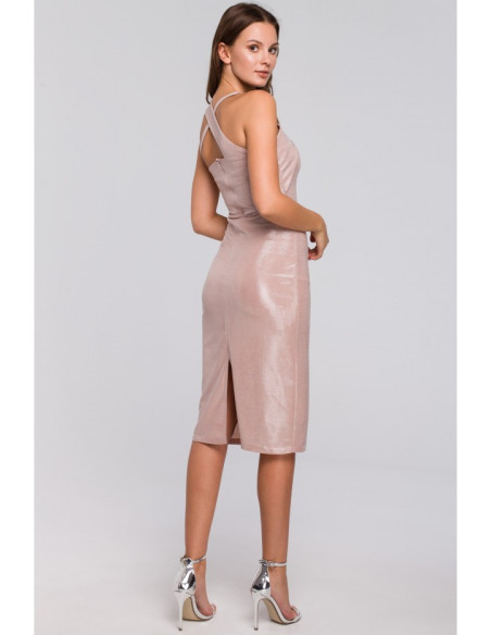 K016 Suknelė su kryžmine iškirpte - pudros mėlyna