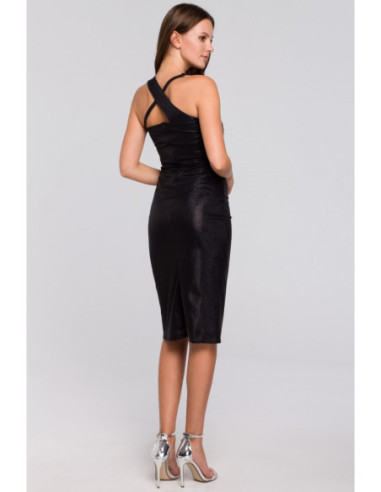 K016 Suknelė su kryžmine iškirpte - juoda 2