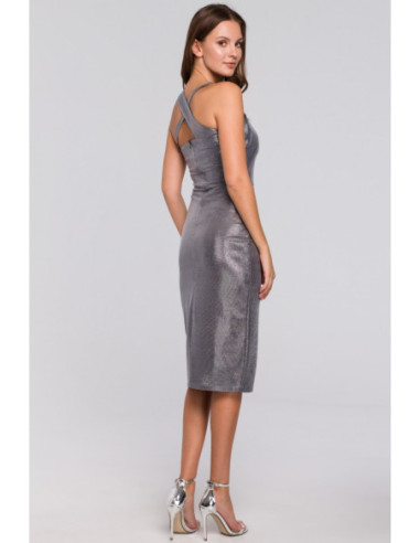 K016 Suknelė su kryžmine iškirpte - tamsiai pilka 2