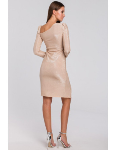 K017 Suknelė su puošniomis rankovėmis - smėlio spalvos 2