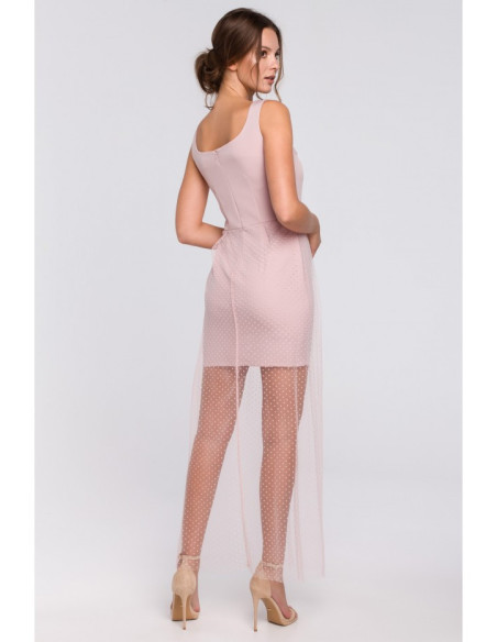 K031 Ilga suknelė su žirnių apačia - purvinai rožinė