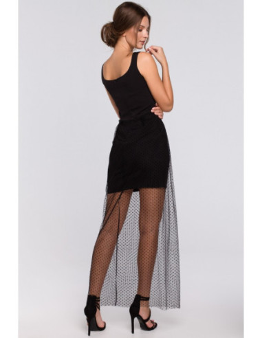 K031 Ilga suknelė su žirnių apačia - juoda 2