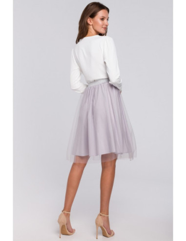 K033 Tiulio sijonas ant sidabrinės gumos - pilka 2