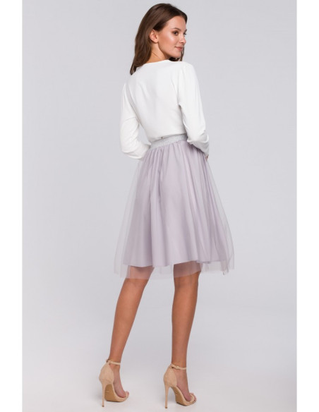 K033 Tiulio sijonas ant sidabrinės gumos - pilka