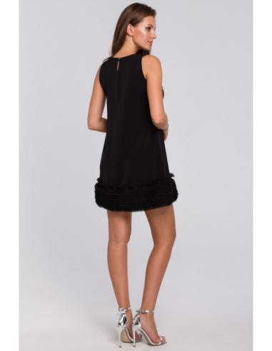 K038 Suknelė su margu tiulio diržu - juoda 2