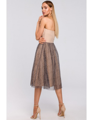 M482 Korsetinė suknelė su panteros tiuliu - smėlio spalvos 2