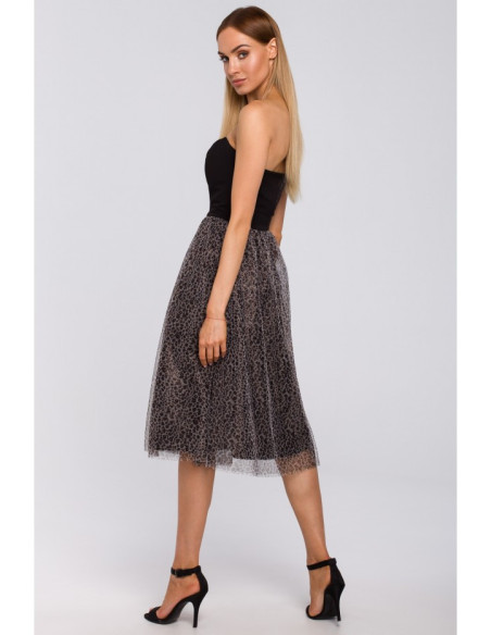 M482 Korsetinė suknelė su panteros tiuliu - juoda