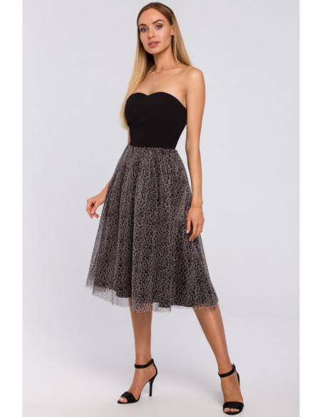 M482 Korsetinė suknelė su panteros tiuliu - juoda