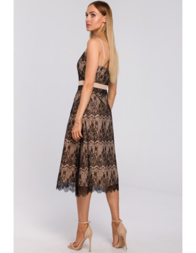 M483 Rankų darbo nėrinių suknelė be petnešėlių - smėlio... 2