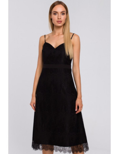 M483 Rankų darbo nėrinių suknelė be petnešėlių - juoda 2