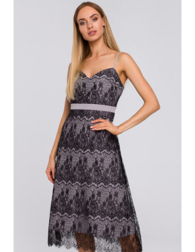 M483 Rankų darbo nėrinių suknelė be petnešėlių - pilka 2