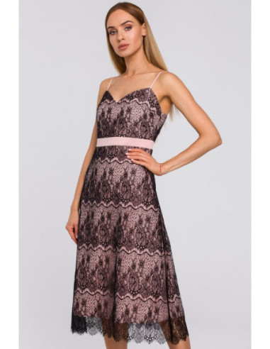 M483 Rankų darbo nėrinių suknelė be petnešėlių - pudros... 2