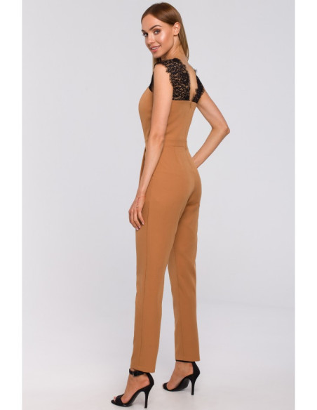 M484 Nėriniuotas kombinezonas - cinamonas